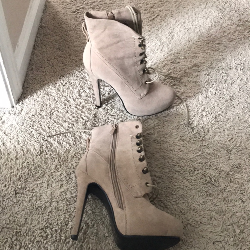 Tan Suede Combat Heels